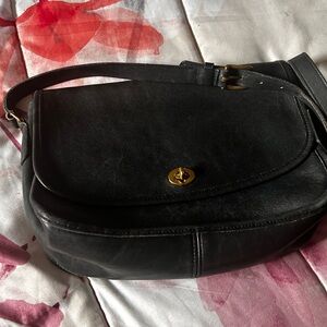 Coach Black Leather Shoulder Bag with Gold Accents